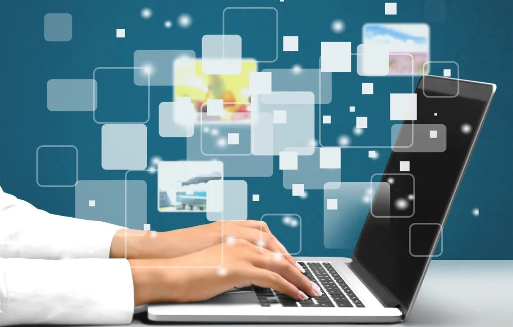 Graphic of woman using her laptop keyboard
